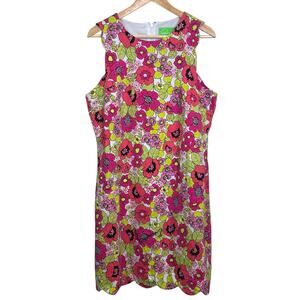 Vintage Pappagallo Size 14 Cotton Pink Green Floral Shift Dress